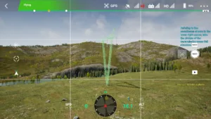 Full view of 500 kV pull tower captured in drone inspection simulator.
