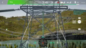 Jumper insulator of left lower phase on the 500 kV tension tower in drone simulator inspection.