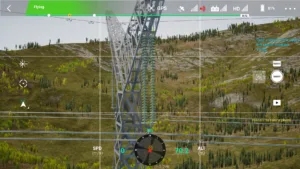Left circuit upper phase insulator string in drone simulator inspection.
