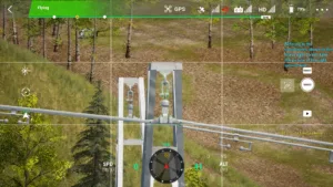 Drone simulator screenshot inspecting the right ground wire of a 220kV linear tower