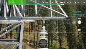 Right-side guy-wire anchor of 500 kV pull tower in simulator inspection.