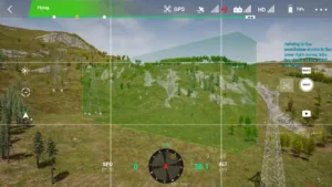 Drone simulator screenshot inspecting the small side path of a 220kV linear tower