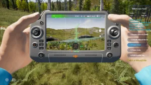 Tower top view of 500kV linear tower in drone simulator inspection.