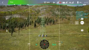 Drone simulator screenshot inspecting the body of a 220kV linear tower