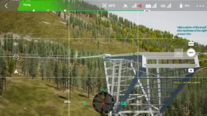 Small-side ground wire attachment point of right phase on the 500 kV tension tower in drone simulator inspection.