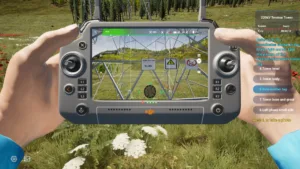 Close-up drone view of the tower identification plate