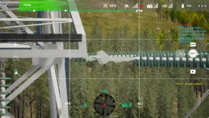 Crossarm end of right upper phase large-side on the 500 kV tension tower in drone simulator inspection.