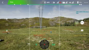 Tower base and ground wire of 500 kV pull tower in drone inspection simulator.