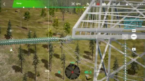 Crossarm end of right middle phase large-side on the 500 kV tension tower in drone simulator inspection.