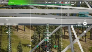 Jumper crossarm end of right lower phase on the 500 kV tension tower in drone simulator inspection.