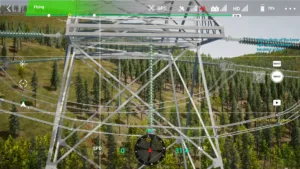 Jumper insulator of right lower phase on the 500 kV tension tower captured in drone simulator inspection.