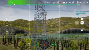 Left circuit lower phase insulator string in drone simulator inspection.