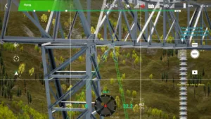 Left guy-wire anchor point on 500 kV pull tower in virtual inspection.