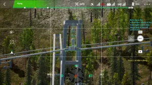 Drone simulator screenshot inspecting the left ground wire of a 220kV linear tower