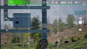 Close-up of the identification number plate on a 10kV double pole substation in UAV inspection simulation.