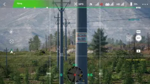 Close-up view of the identification number plate on a 10kV straight pole in UAV inspection simulation.