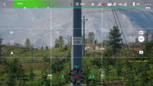 Close-up view of the identification number plate on a 10kV tension pole in drone inspection simulation.