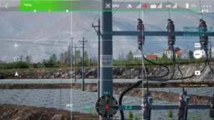 Close-up view of the identification number plate on a 10kV terminal pole in drone inspection simulation.