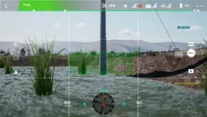Base structure of a 10kV T-line straight pole captured in a UAV power line inspection simulator.