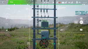 Transformer mounted on a 10kV double pole substation shown in UAV power inspection training system.