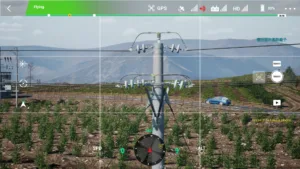 Left-side insulator of a 10kV tension pole displayed in drone power inspection training software.