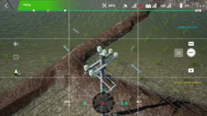 Top insulator assembly of a 10kV T-line straight pole shown in UAV electrical line inspection simulation.