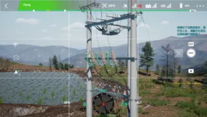 Second fuse device on a 10kV terminal pole displayed in drone power operation simulation.