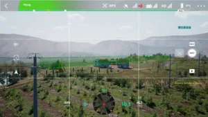 Large side channel view of a 10kV tension pole in UAV-based power line inspection simulation.