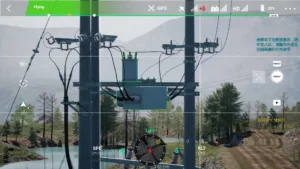 Detailed view of the switch components on a 10kV terminal pole captured in UAV simulation.