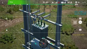Top view of the transformer on a 10kV double pole substation captured in UAV training environment.